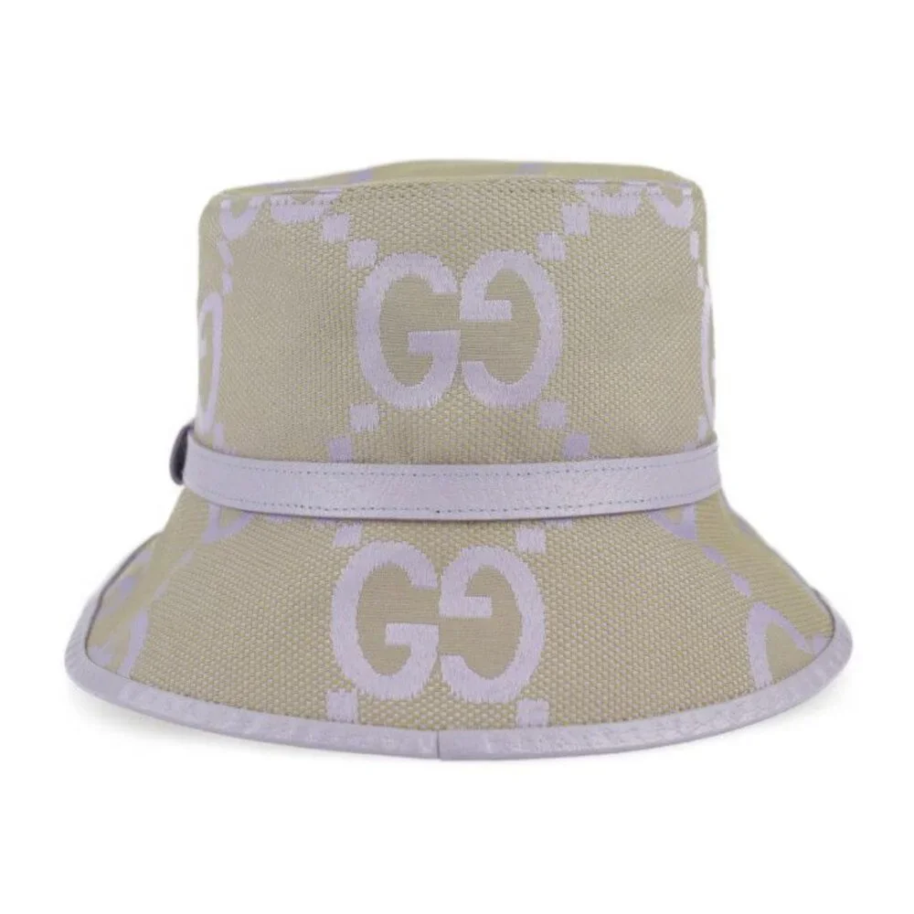 Gucci Bucket Hat Canvas Leather Beige Light Purple Jumbo GG Hat - Picture 3 of 8
